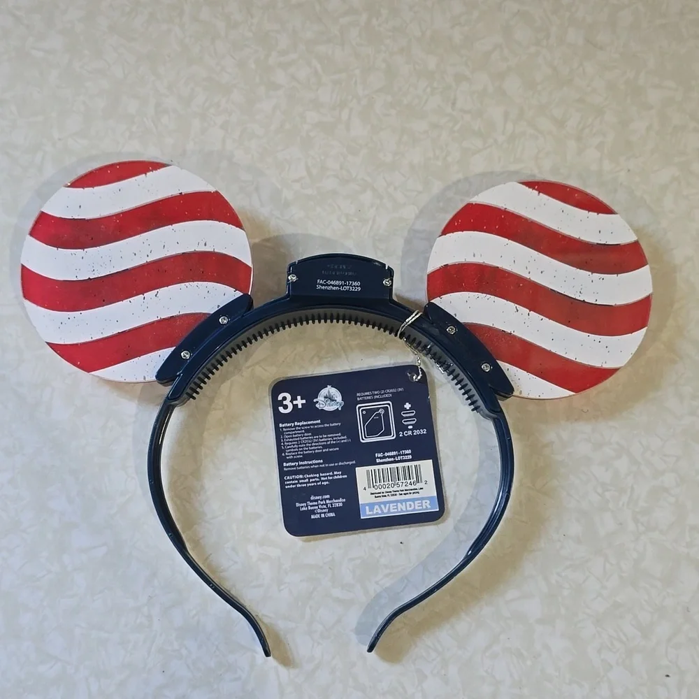 Disney‎ Parks Americana Mickey Light Up Ears Glow Headband USA Ages 3+